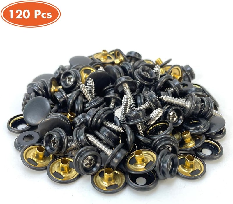 HAPDEN 120 Pcs Snap Buttons,Snap Fasteners Kit 15mm Stainless Steel Snaps Marine Grade Boat Canvas Snaps,3/8" Socket Metal Snaps for Clothing Leather Boat Cover Fabric (Screw-Black) - Image 2